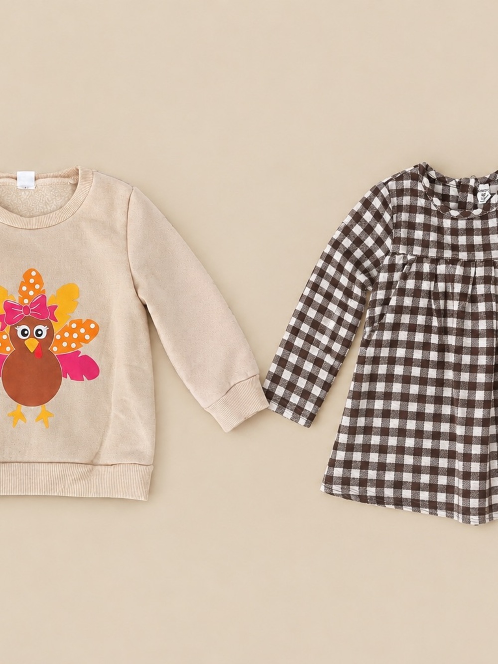 SHEIN Beige Sweatshirt with Colorful Turkey Graphic - Girls' Top
